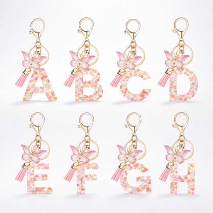 Pink Alphabet Keychain – Heart Sequin Resin Charm