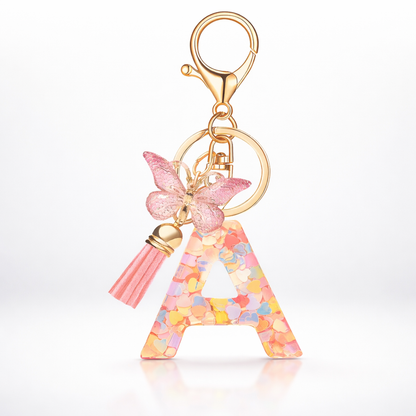 Pink Alphabet Keychain – Heart Sequin Resin Charm