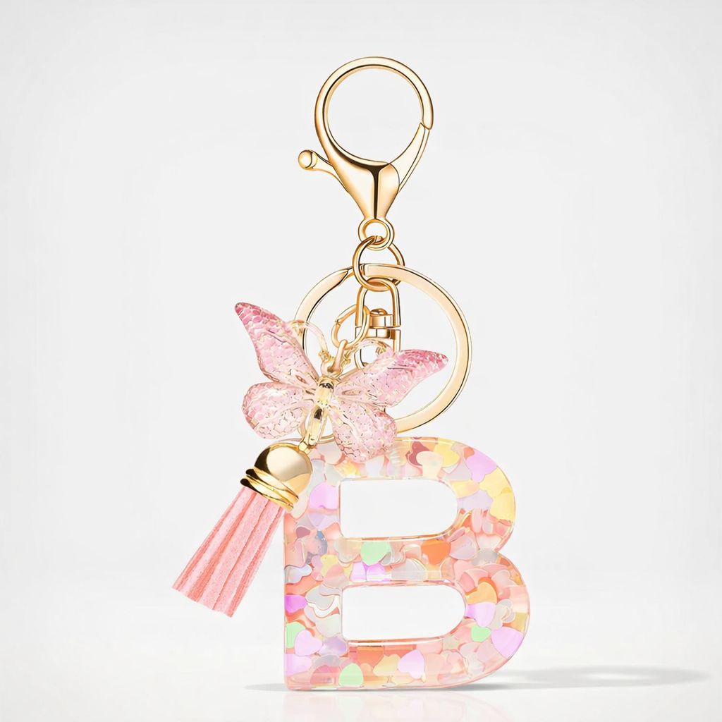 Pink Alphabet Keychain – Heart Sequin Resin Charm
