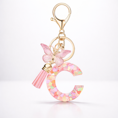 Pink Alphabet Keychain – Heart Sequin Resin Charm