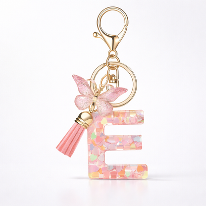 Pink Alphabet Keychain – Heart Sequin Resin Charm