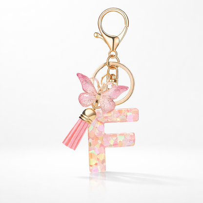 Pink Alphabet Keychain – Heart Sequin Resin Charm