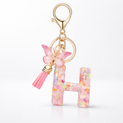 Pink Alphabet Keychain – Heart Sequin Resin Charm