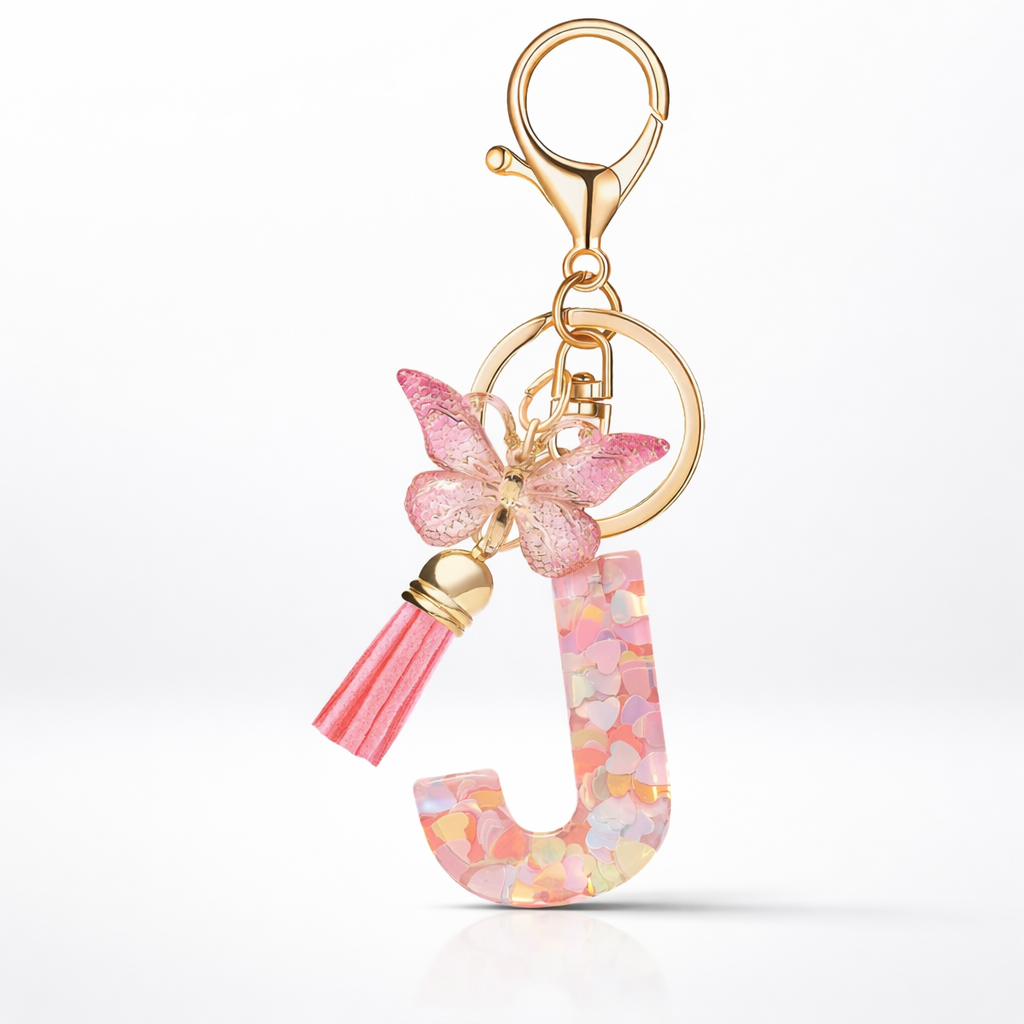 Pink Alphabet Keychain – Heart Sequin Resin Charm