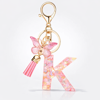 Pink Alphabet Keychain – Heart Sequin Resin Charm