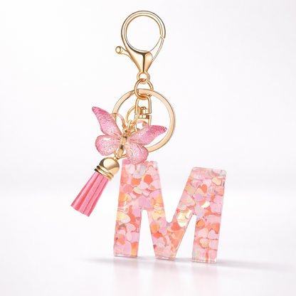 Pink Alphabet Keychain – Heart Sequin Resin Charm
