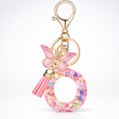 Pink Alphabet Keychain – Heart Sequin Resin Charm