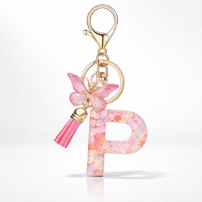 Pink Alphabet Keychain – Heart Sequin Resin Charm