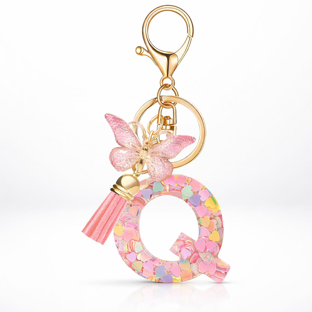 Pink Alphabet Keychain – Heart Sequin Resin Charm