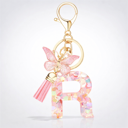 Pink Alphabet Keychain – Heart Sequin Resin Charm