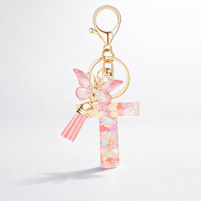 Pink Alphabet Keychain – Heart Sequin Resin Charm