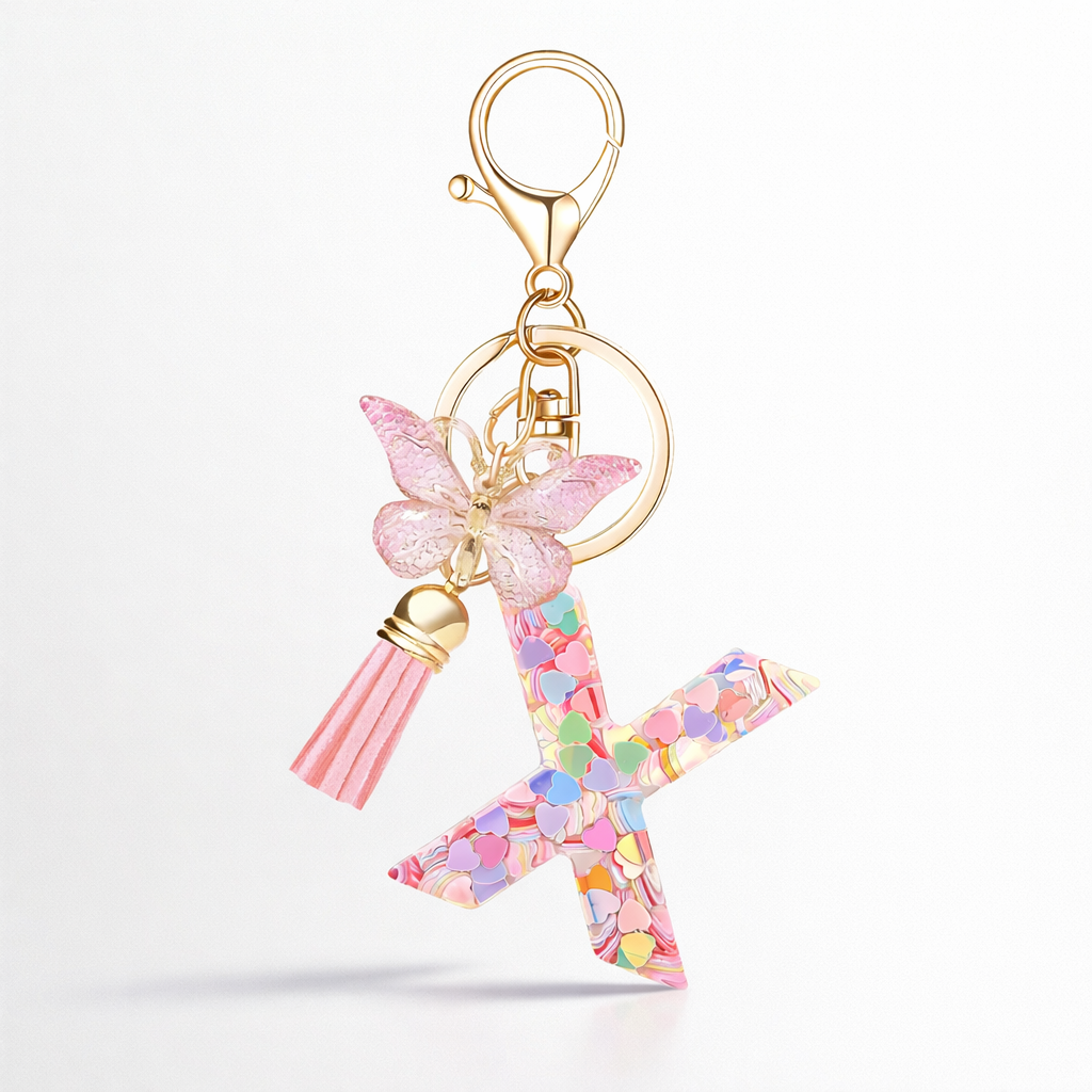 Pink Alphabet Keychain – Heart Sequin Resin Charm