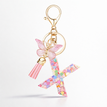 Pink Alphabet Keychain – Heart Sequin Resin Charm