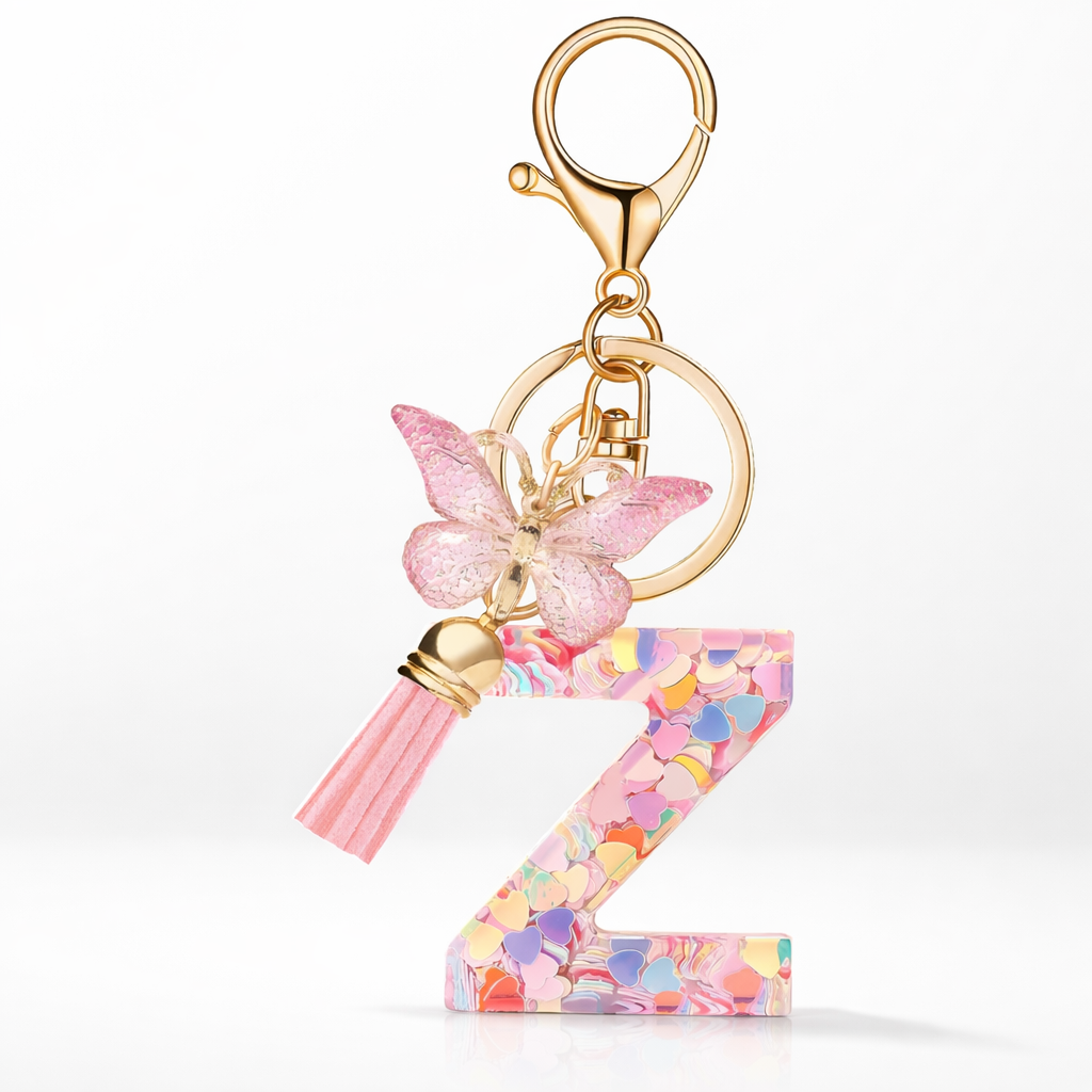Pink Alphabet Keychain – Heart Sequin Resin Charm